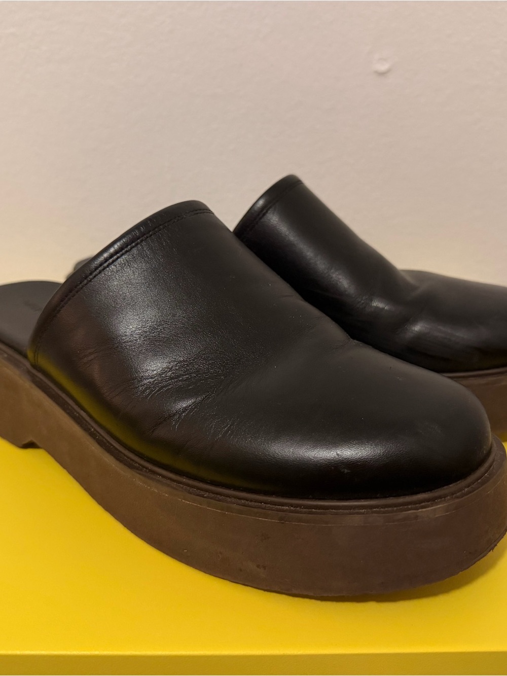 Vince Anton Black Leather Platform Mules